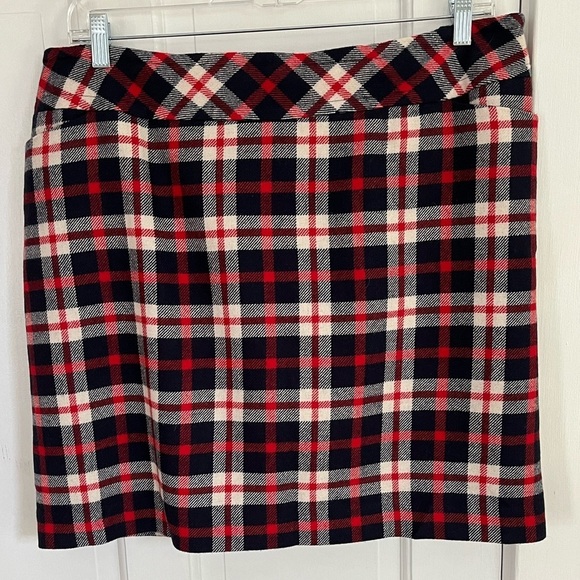 TALBOTS Red Navy White Plaid Wool Blend Skirt Size 18W Petite Holiday Festive - Picture 1 of 12